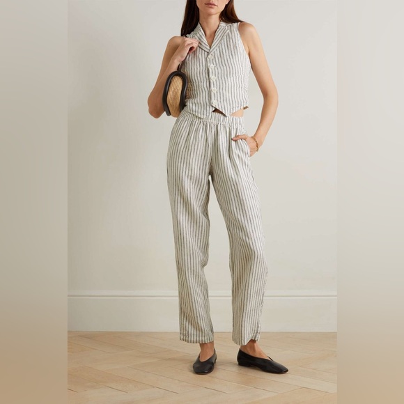 Alex Mill Standard Striped Linen Straight-Leg Pants‎ Navy White size XS